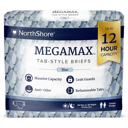 Northshore MEGAMAX Tab-Style Briefs, Blue, Medium, 32"-44", 10PK 1286